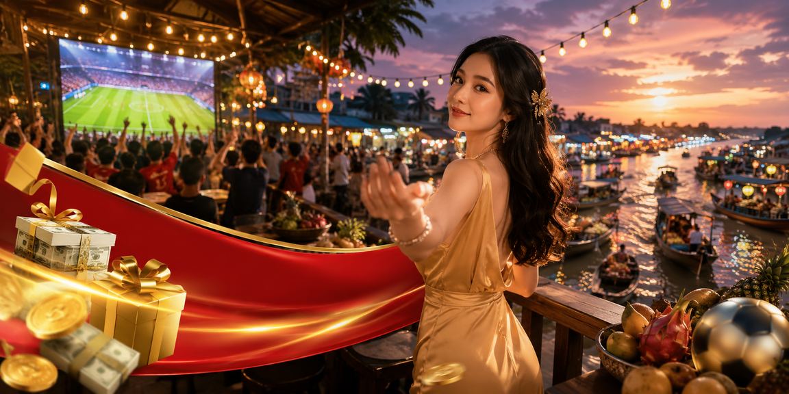 Cảnh sông Mekong và người chơi nhận cashback bonus bên bờ biển