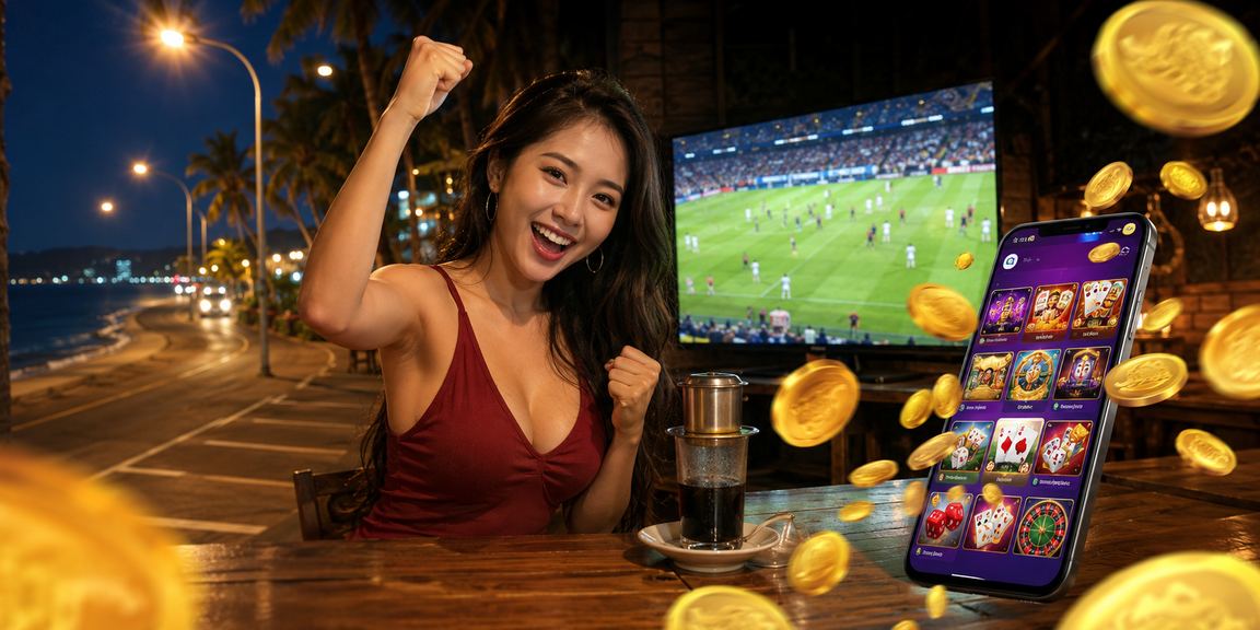Người chơi mobile casino tại Mũi Né thư giãn bên biển cùng cà phê buổi chiều